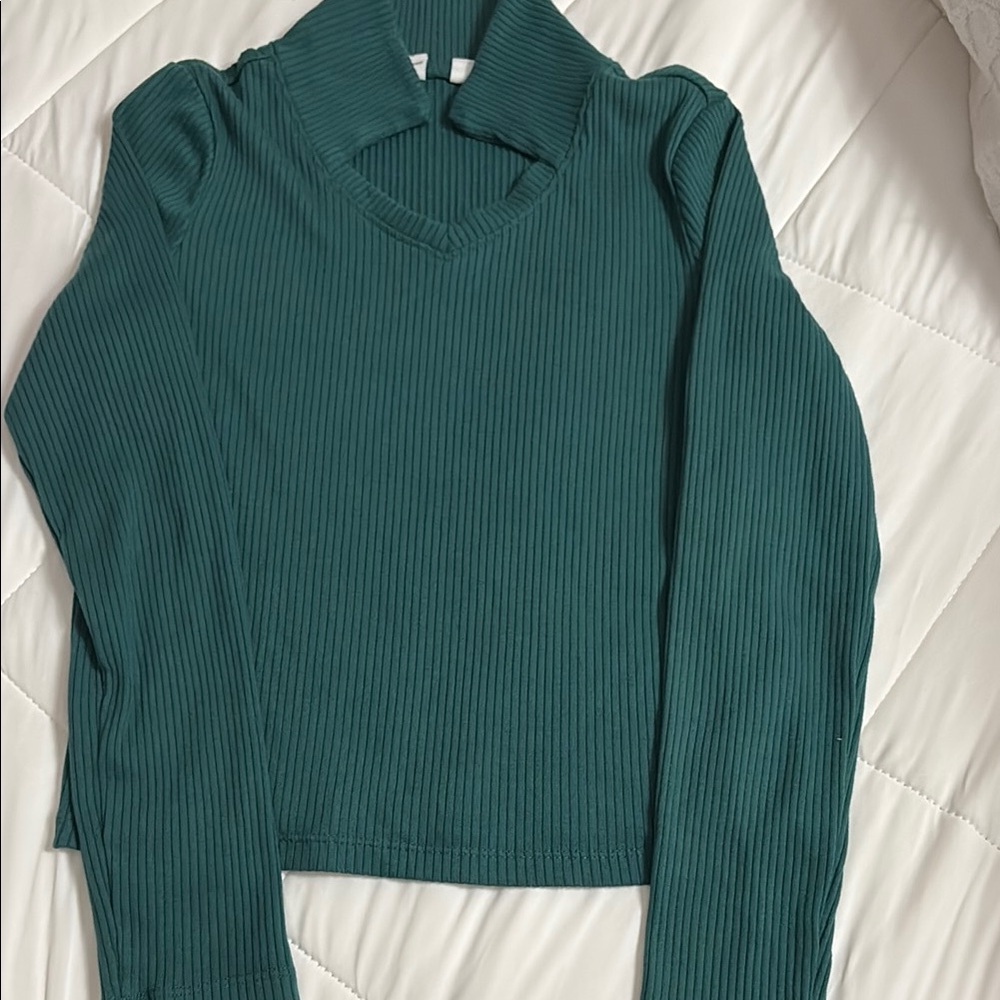 GAP Kids Teal Ribbed V-Neck Top